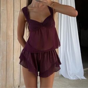 Kat the Label x Hanna Schönbrun camisole + thong in cherry cola